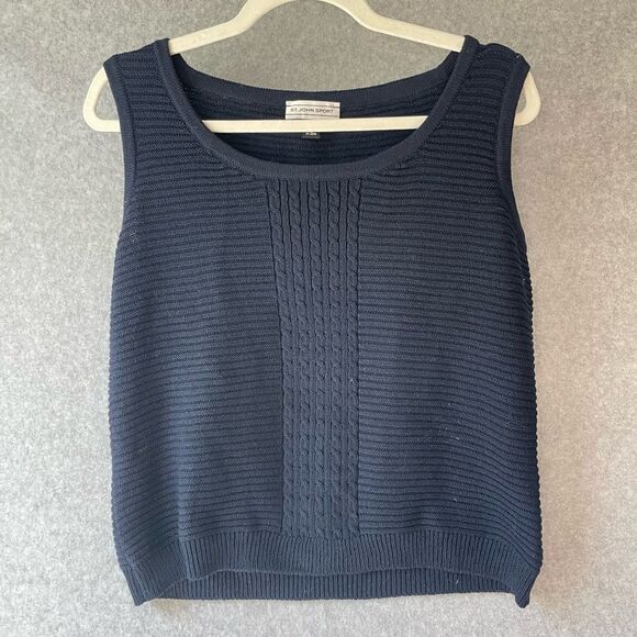 St John Sport Navy Blue Knit Sleeveless Top Medium - Picture 1 of 9